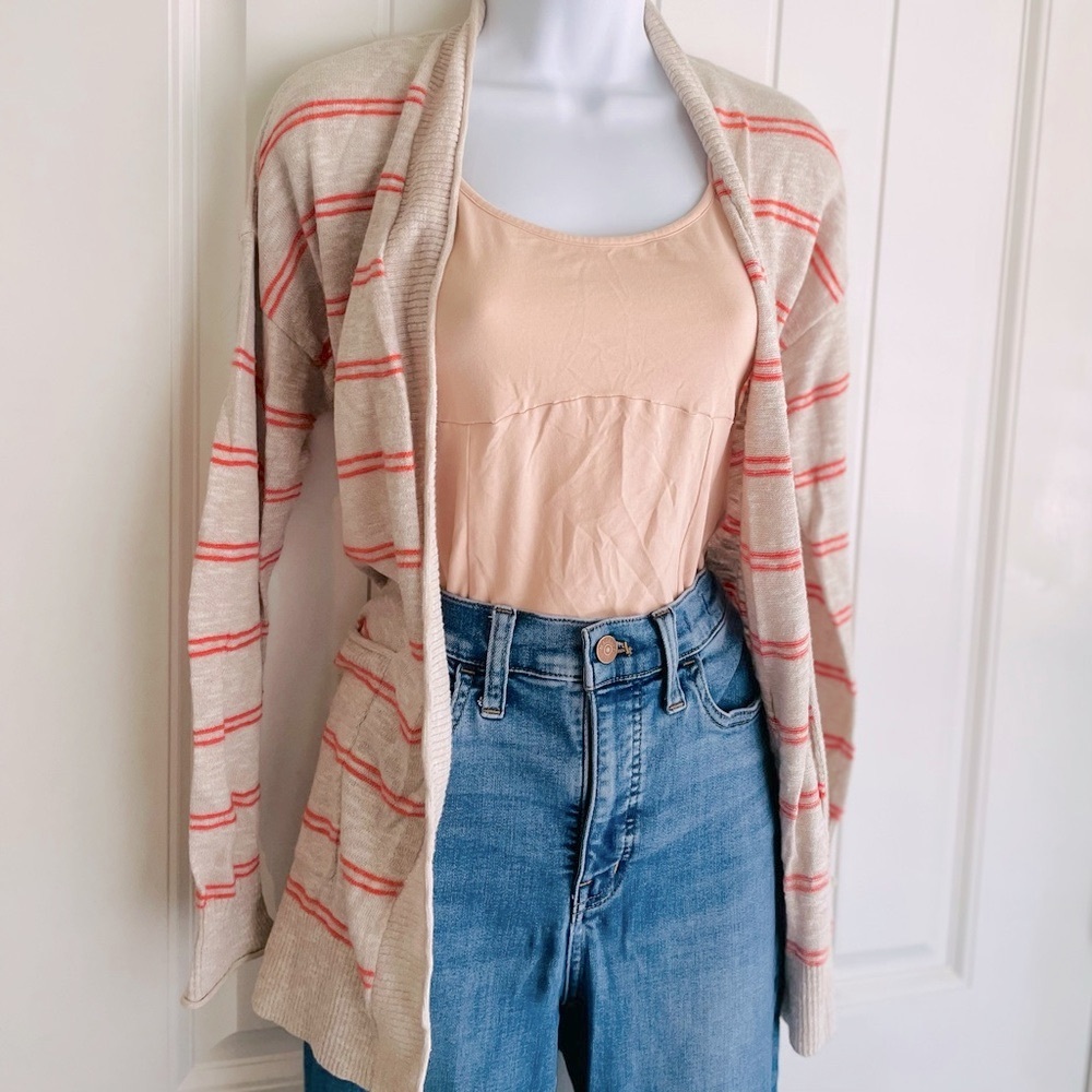 Madewell Striped Red & Cream Knit Cardigan Sweater in EUC Sz Small - Picture 4 of 7